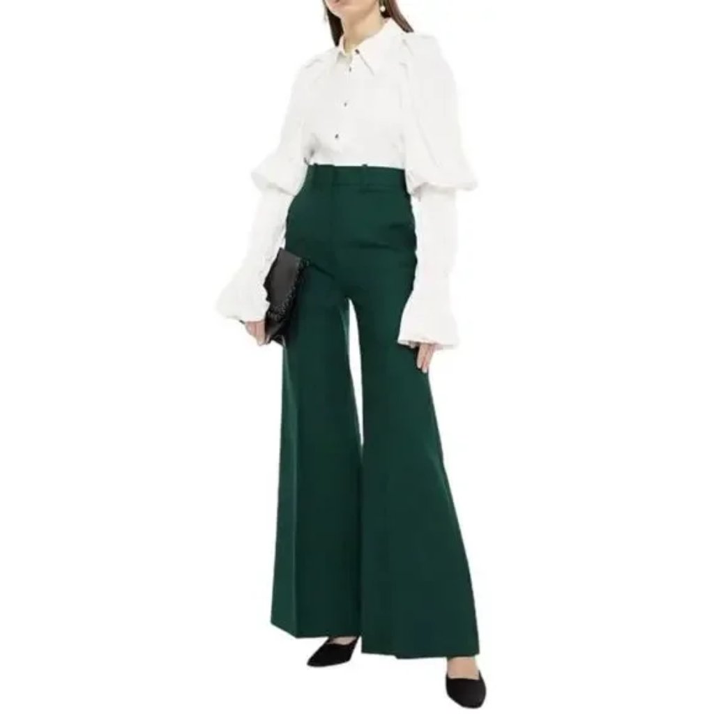Khaite Bernadette Wide Leg High Rise Trouser Womens Size 6 Green Twill Nwt $780